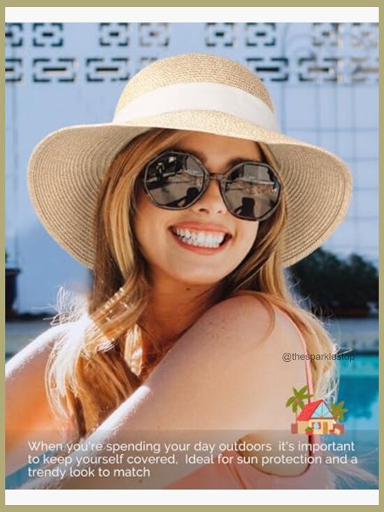 Paper Straw Sun Hat UPF 80+ Foldable Travel Beach UV Protection main image 4